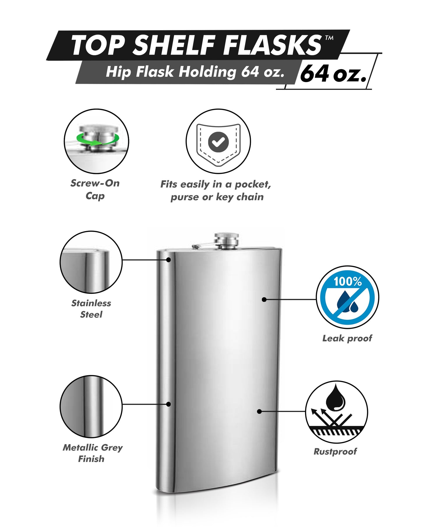 64oz JUMBO Stainless Steel Flask